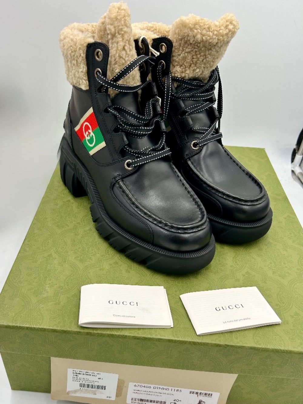 Women’s Gucci Leather “Romance” Combat Boots. Size 40.5./10.5 US. Made in Italy.
